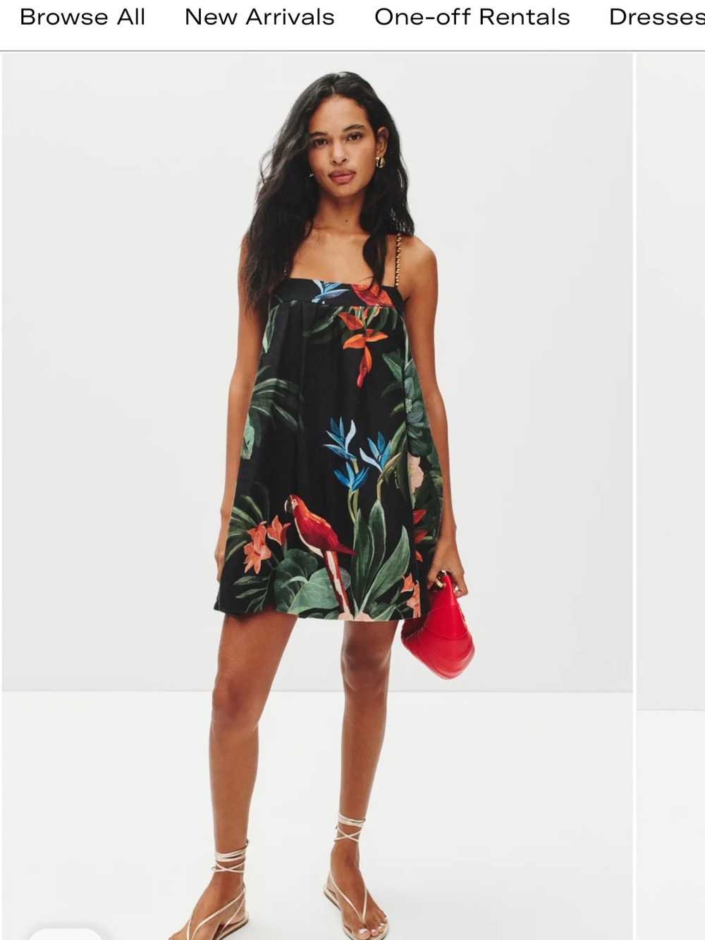 FARM Rio Black Tropical Print Mini Dress with Multicolor Floral & Bird Motif